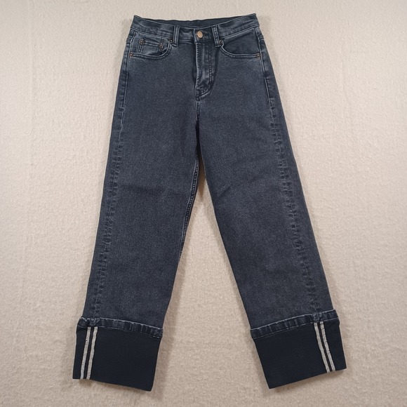 Denim - Miou Muse Black Stretch Denim‎ Cropped Rolled Hem Straight Leg Jeans Small